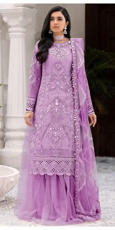 FC 131 Lavender Georgette Salwar Suit with Mirror Work & Embroidery Work. Get it for ₹2349. Delivery 4-6 Working Days. Shop now. | Jump Suits, Salwar suit, Designer Suits, Casual Suits, Creative suits, Palazzo Suits, Party Wear Suits, Patiala Suits, Straight Suits