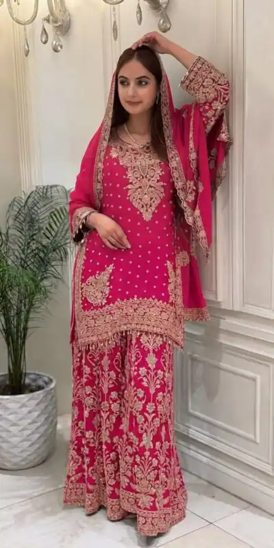 KF 1733 Pink Faux Georgette Salwar Suit with Mirror Work & Embroidery Work. Get it for ₹2849. Delivery 4-6 Working Days. Shop now. | Jump Suits, Salwar suit, Designer Suits, Casual Suits, Creative suits, Palazzo Suits, Party Wear Suits, Patiala Suits, Straight Suits