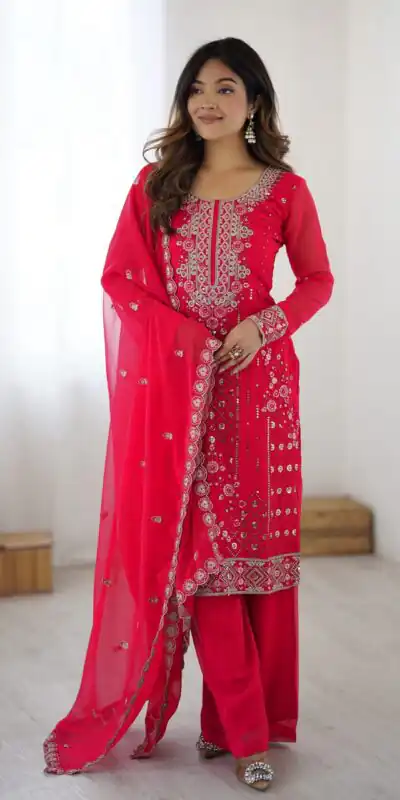 SP 37 Pink Faux Georgette Salwar Suit with Mirror Work & Embroidery Work. Get it for ₹1999. Delivery 4-6 Working Days. Shop now. | Jump Suits, Salwar suit, Designer Suits, Casual Suits, Creative suits, Palazzo Suits, Party Wear Suits, Patiala Suits, Straight Suits