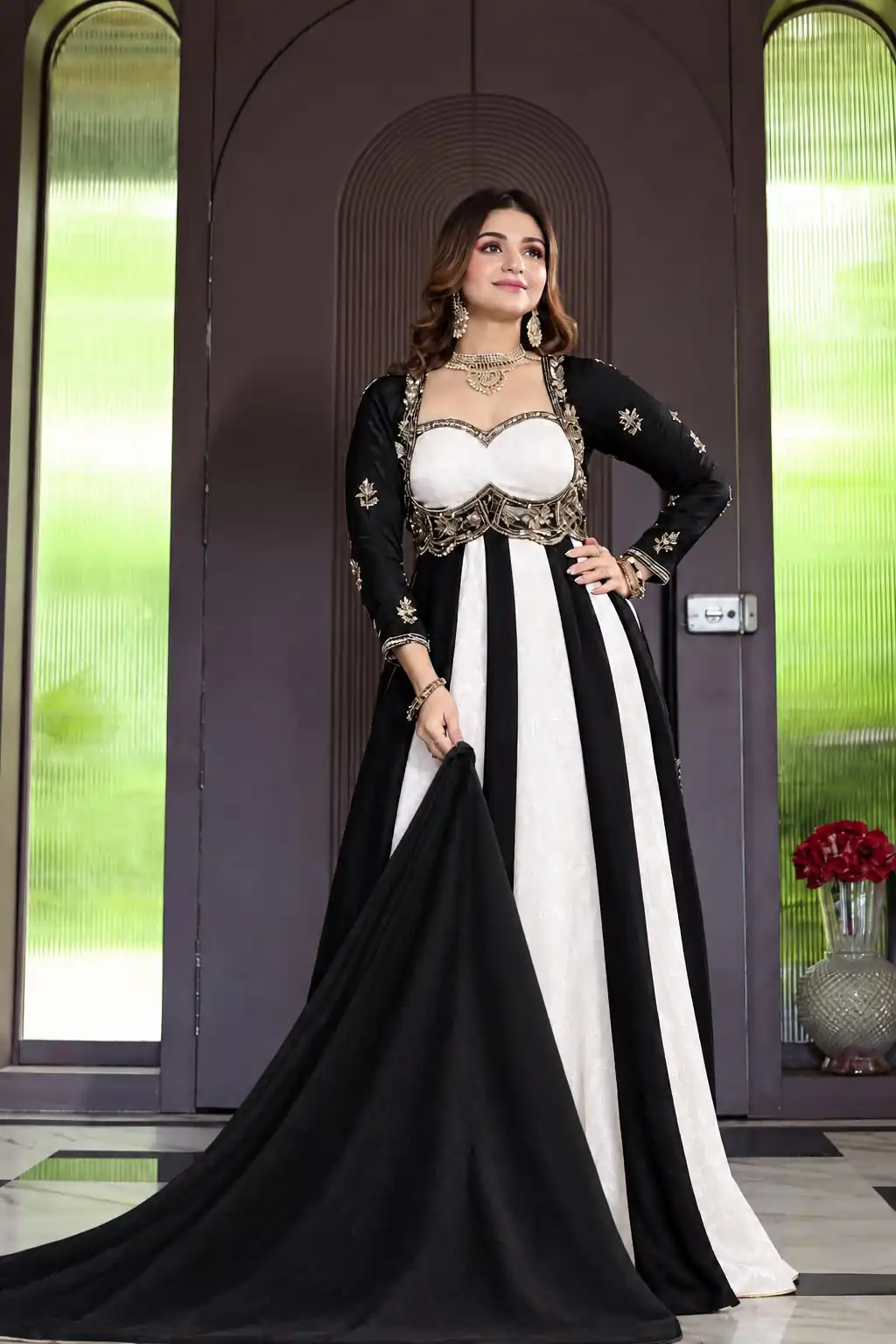 ND 5072 Black Fendy Silk Gown with Embroidery Work & Sequins Work. Special Price ₹2849. Delivery 4-6 Working Days. Shop now. | Gowns, Bollywood Gowns, Creative Gowns, Designer Gowns, Embroidered Gowns, Party Wear Gowns