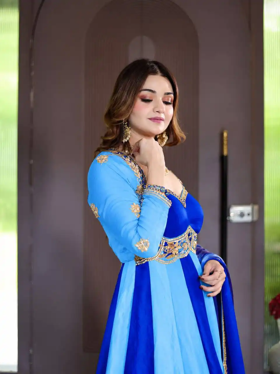 ND 5072 Blue Fendy Silk Gown with Embroidery Work & Sequins Work. Special Price ₹2849. Delivery 4-6 Working Days. Shop now. | Gowns, Bollywood Gowns, Creative Gowns, Designer Gowns, Embroidered Gowns, Party Wear Gowns