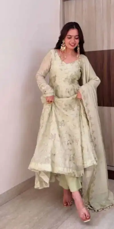 SRK 5374 Off White Fendy Silk Gown with Embroidery Work & Sequins Work. Special Price ₹2399. Delivery 4-6 Working Days. Shop now. | Gowns, Bollywood Gowns, Creative Gowns, Designer Gowns, Embroidered Gowns, Party Wear Gowns