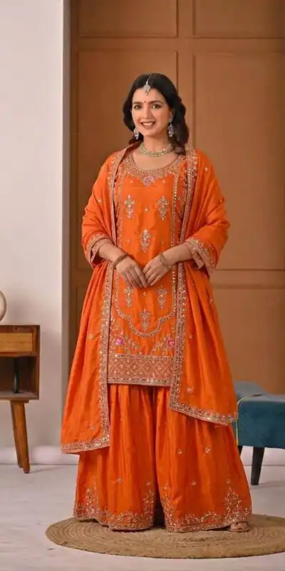 MD 3049 Orange in Color Natural Crepe Embroidery Work Salwar Suit . Affordable Price ₹2349. Delivery 4-6 Working Days. Shop now. | Jump Suits, Salwar suit, Designer Suits, Casual Suits, Creative suits, Palazzo Suits, Party Wear Suits, Patiala Suits, Straight Suits