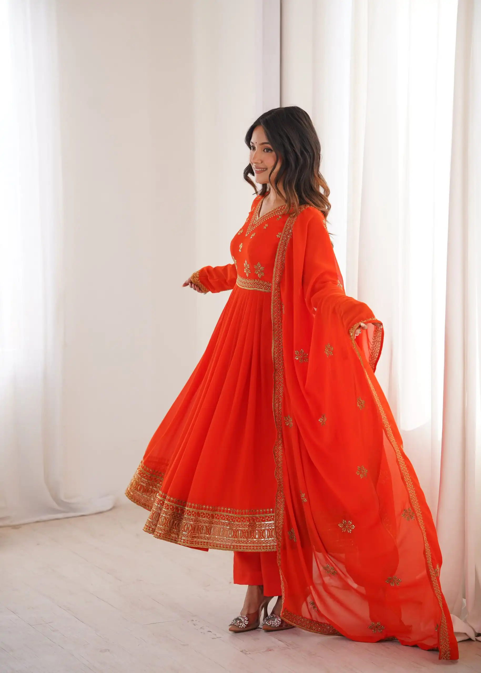 SP 104 Red| Faux Georgette Salwar Suit with Lace Work & Digital Print. Introductory Price ₹2799. Delivery 4-6 Working Days. Shop now. | Anarkali Suits, Bollywood Anarkali, Creative-Anarkali, Designer Anarkali, Embroidered Anarkali, Party Wear Anarkali