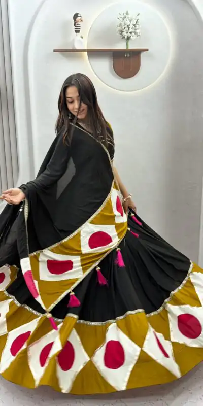 Ram 194 Blackl in Pure Cotton Mirror Work & Gamthi Work Lehenga Choli . Exclusive Offer ₹3149. Delivery 4-6 Working Days. Shop now. | Lehenga, Bollywood Lehenga, Creative Lehenga, Designer Lehenga, Embroidered Lehenga, Party Wear Lehenga