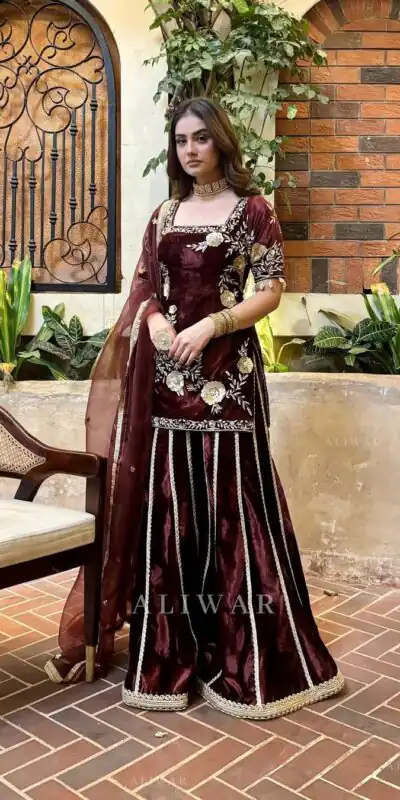 MD 3028 Maroon Viscose Velvet Salwar Suit with Embroidery Work & Lace Work. Grab it for ₹2349. Delivery 4-6 Working Days. Shop now. | Jump Suits, Salwar suit, Designer Suits, Casual Suits, Creative suits, Palazzo Suits, Party Wear Suits, Patiala Suits, Straight Suits