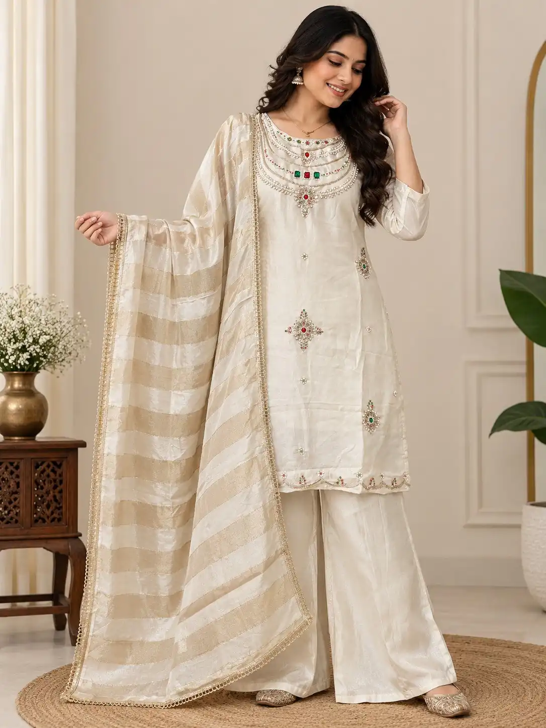DIVA 188 White Glass Silk Salwar Suit Perfect for Wedding, Party, Durga Puja, Haldi, Makar Sankranti –Available at ₹2799 only. Delivery 4-6 Working Days | Jump Suits, Salwar suit, Designer Suits, Casual Suits, Creative suits, Palazzo Suits, Party Wear Suits, Patiala Suits, Straight Suits