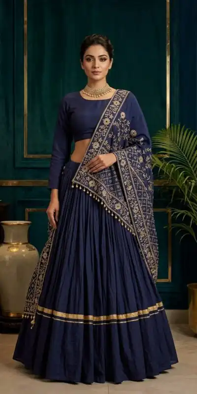 BE 510 Navy Blue Color Rayon Embroidery Work & Cowrie Work Lehenga Choli . Grab it for ₹2399. Delivery 4-6 Working Days. Shop now. | Lehenga, Bollywood Lehenga, Creative Lehenga, Designer Lehenga, Embroidered Lehenga, Party Wear Lehenga