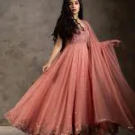 Stunning Orange Color Embroider With Sequence Work Gown