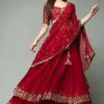 KF 1330 Red Lehenga : Georgette Blouse : Georgette Work : Sequence Embroidery Work With 2 Layer Ruffle Wedding, Party, Festive @2049/- Only | Lehenga, Bollywood Lehenga, Creative Lehenga, Designer Lehenga, Embroidered Lehenga, Party Wear Lehenga