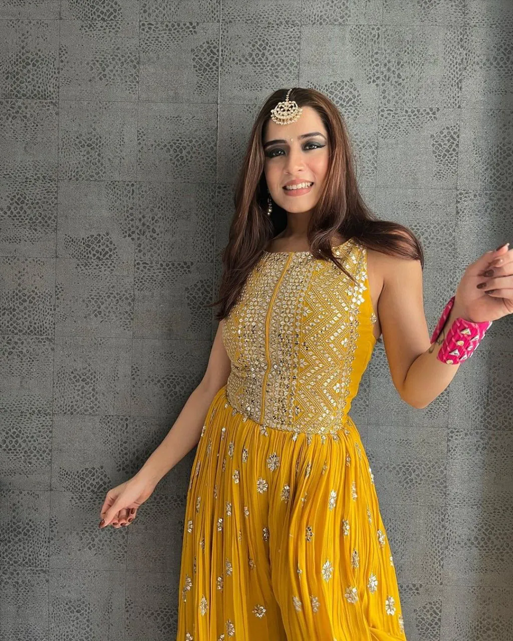 Elegant Yellow Color Party Wear Sequin Work Jump Suit - Image 3