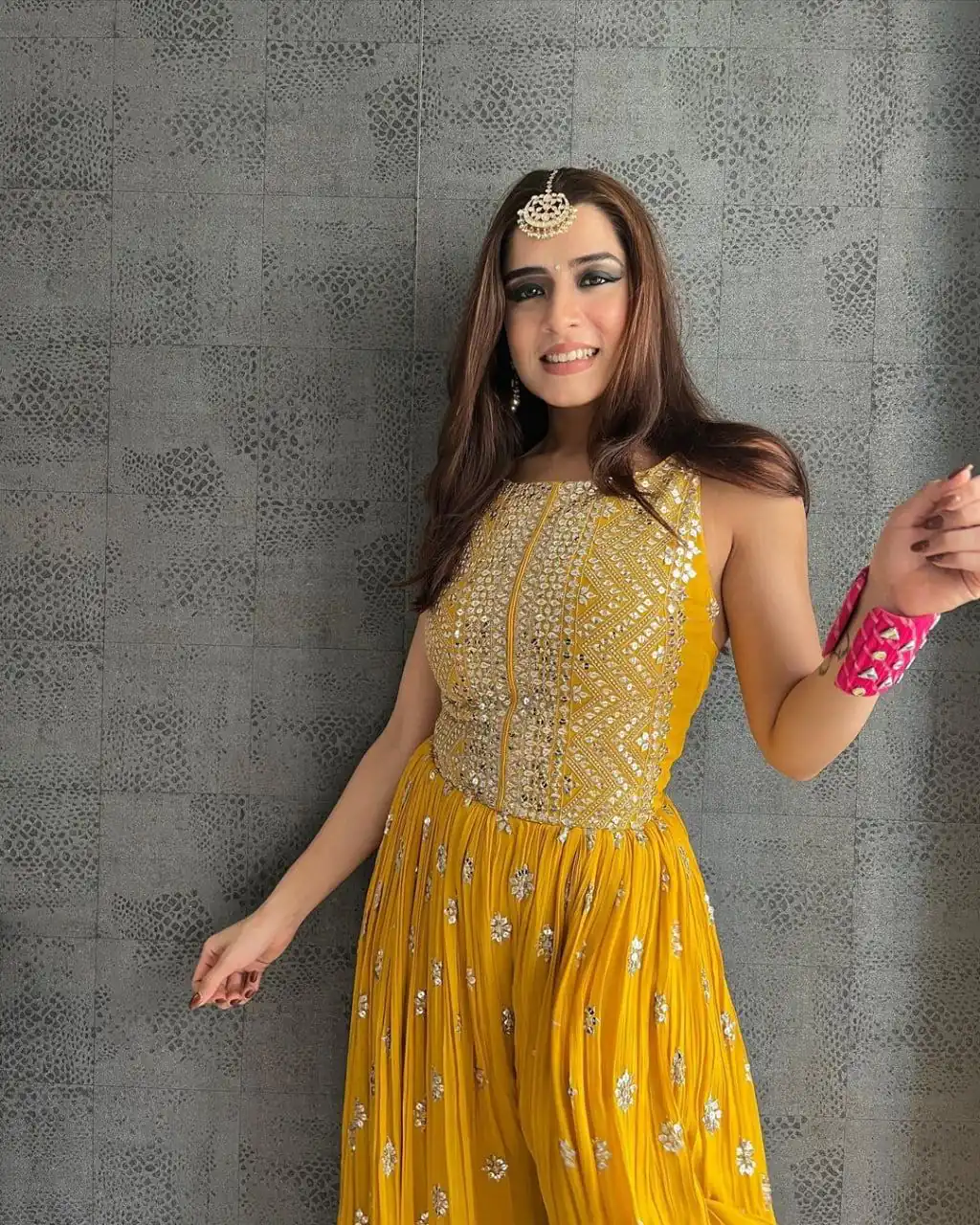 NSR 555 Yellow Jumpsuit : Heavy Faux Georgette Work : Heavy Embroidery With Sequin Work Flair : Each Leg 1.5 M Casual, Party @1699/- | Jump Suits, Salwar suit, Designer Suits, Casual Suits, Creative suits, Palazzo Suits, Party Wear Suits, Straight Suits