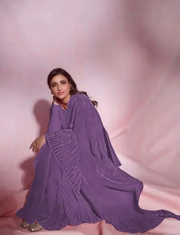 Designer Light Purple Color Pleated Saree With Blouse Piece