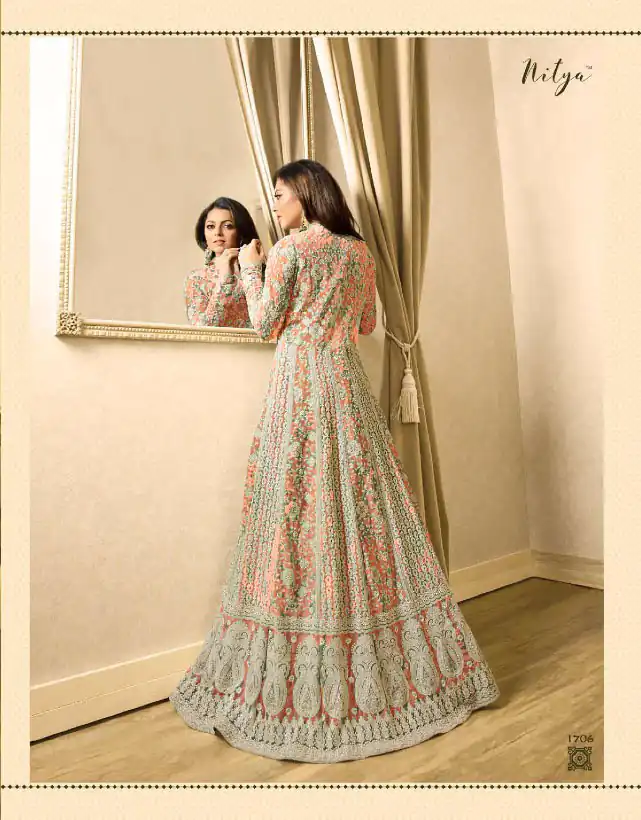 Drashti Dhami Orange Embroidered Georgette Net Anarkali Suit - Image 2