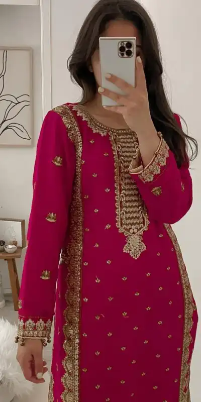 ZSR-3031 Red Color Top : Fox Georgette Work : Embroidery Sequence Work Inner : Micro Cotton Traditional Wear, Wedding, Festive, Events. @2199/- | Jump Suits, Salwar suit, Designer Suits, Casual Suits, Creative suits, Palazzo Suits, Party Wear Suits, Patiala Suits, Straight Suits