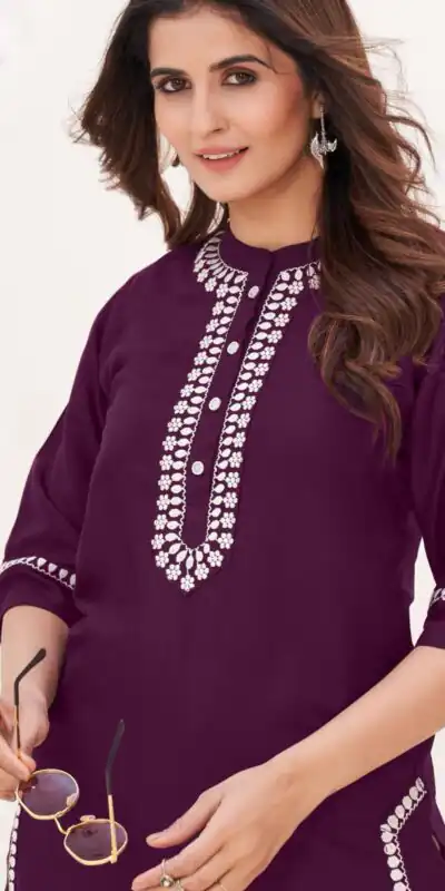INLI Zia Purple Color Heavy Rayon With Embroidery work Kurti Casual, Wedding, Party, Festive, Events Etc. Expected Delivery 4-6 Working Days @1299/- | Kurti, Bollywood Kurti, Creative Kurtis, Designer Kurti, Party Wear Kurti, Selfie Kurti