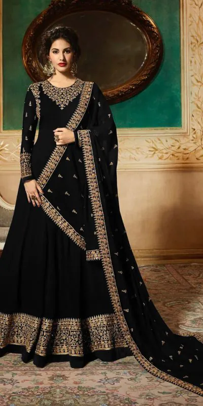 Marvelous Black Georgette Designer Embroidered Anarkali Suit