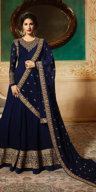 Marvelous Blue Georgette Designer Embroidered Anarkali Suit