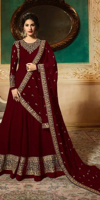 Marvelous Red Georgette Designer Embroidered Anarkali Suit