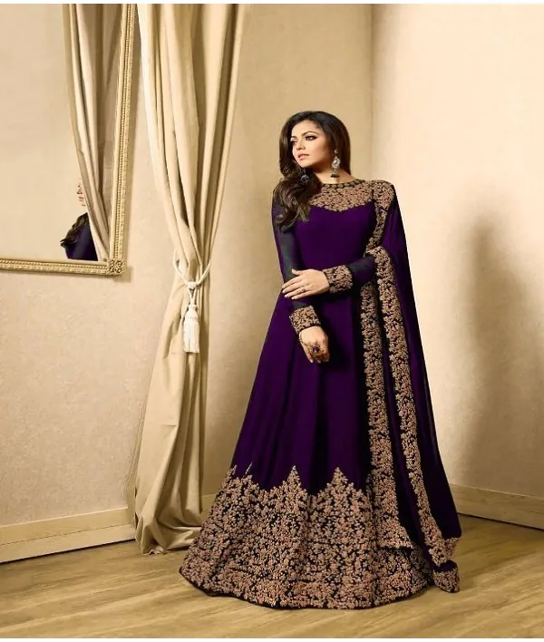 Floor Length Anarkali For Women's In Purple Color With Heavy Georgette