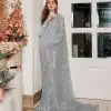 Stylish Grey Color Georgette Multi & Sequins Embroidery Work Saree