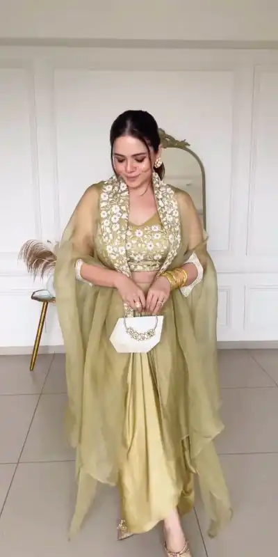 Designer Olive Green Color Sequence Work Dhoti Style Saree