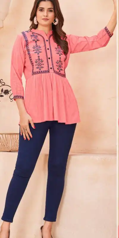 Perfect Pink Color Heavy Rayon With Embroidery Kurti