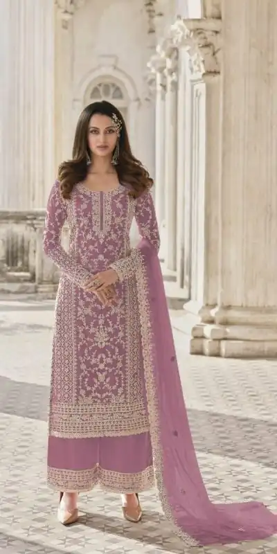 Adorable Light purple Color Butterfly Net And Embroidery Work Sharara