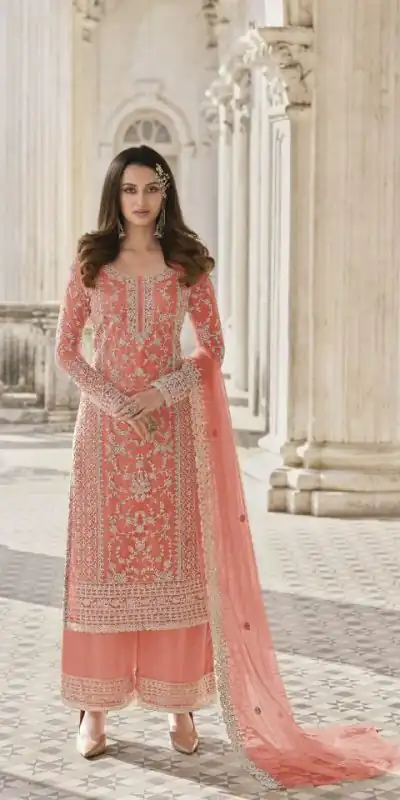 Adorable Pink Color Butterfly Net And Embroidery Work Sharara