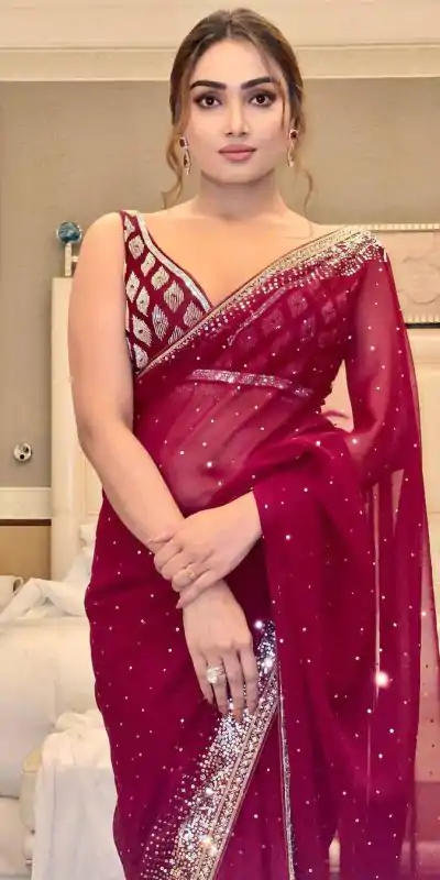 attractive-maroon-color-georgette-with-embroidery-work-saree