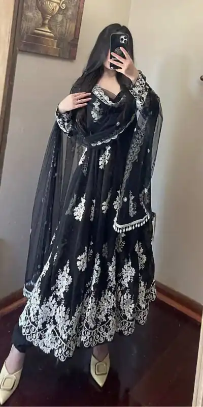 beauteous-party-wear-look-faux-georgette-black-color-gown