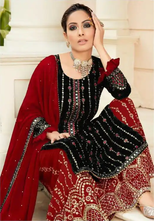black-georgette-embroidered-sharara-suit-with-real-mirror-work
