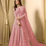 Drashti Dhami Pink Embroidered Georgette Net Anarkali Suit