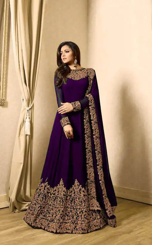 Floor Length Anarkali For Women's In Voilet Color With Heavy Georgette