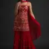 NSR 1301 Red Top : Georgette Work : Heavy Embroidery With Real Mirror Work Sharara : Georgette Wedding, Party, Festive, Events @1849/- | Salwar suit, Designer Suits, Casual Suits, Creative suits, Palazzo Suits, Party Wear Suits, Straight Suits