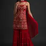 NSR 1301 Red Top : Georgette Work : Heavy Embroidery With Real Mirror Work Sharara : Georgette Wedding, Party, Festive, Events @1849/- | Salwar suit, Designer Suits, Casual Suits, Creative suits, Palazzo Suits, Party Wear Suits, Straight Suits
