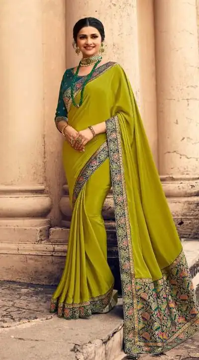 Exemplary Pista Green Color Sana Silk With Jacquard Lace Saree