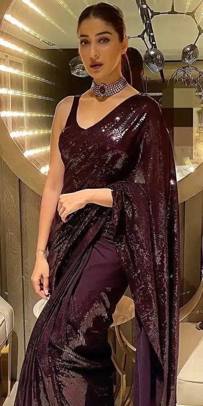 Stunning Purple Color Fancy Sequence Work Party Wear Sarees