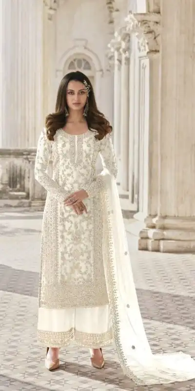 Adorable White Color Butterfly Net And Embroidery Work Sharara