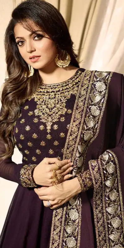 Wonderful Brown Color Faux Georgette & Codding Embroidery work Suit