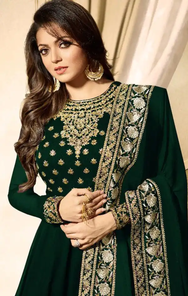 Wonderful Green Color Faux Georgette & Codding Embroidery work Suit