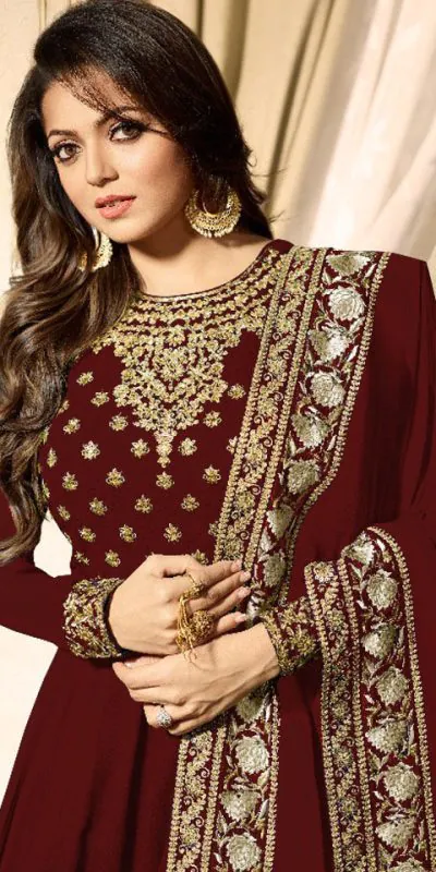 Wonderful Red Color Faux Georgette & Codding Embroidery work Suit