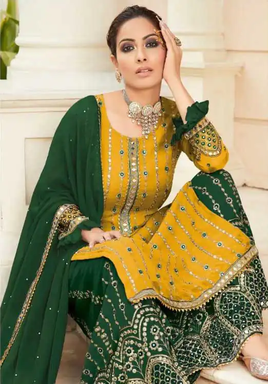 yellow-green-georgette-embroidered-sharara-suit-with-real-mirror-work