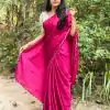 Aglow Pink Color Gadwall Chex Arca Work Blouse(Stitched) Saree