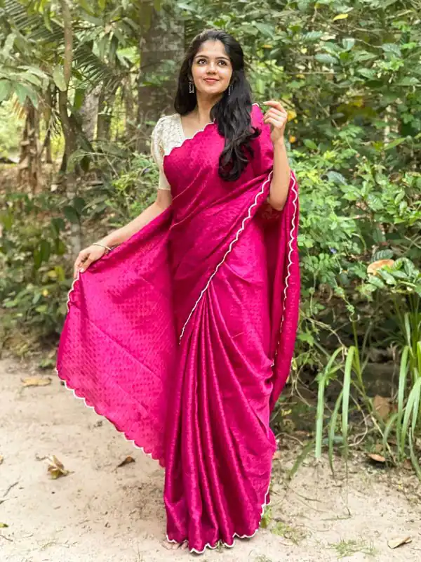 Aglow Pink Color Gadwall Chex Arca Work Blouse(Stitched) Saree