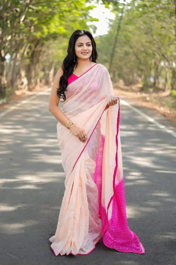 Classic Light Orange Viscos cotton Beautiful Pallu All Over Saree