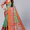 Fancy Green Color Organic Tissue Silk Gold Zari Weaving Saree