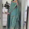 Luminous Blue Color Georgette Embroidery Sequence Salwar Suit