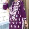 Pretty Purple Color Heavy Rayon Cotton Style Embroidery Kurti