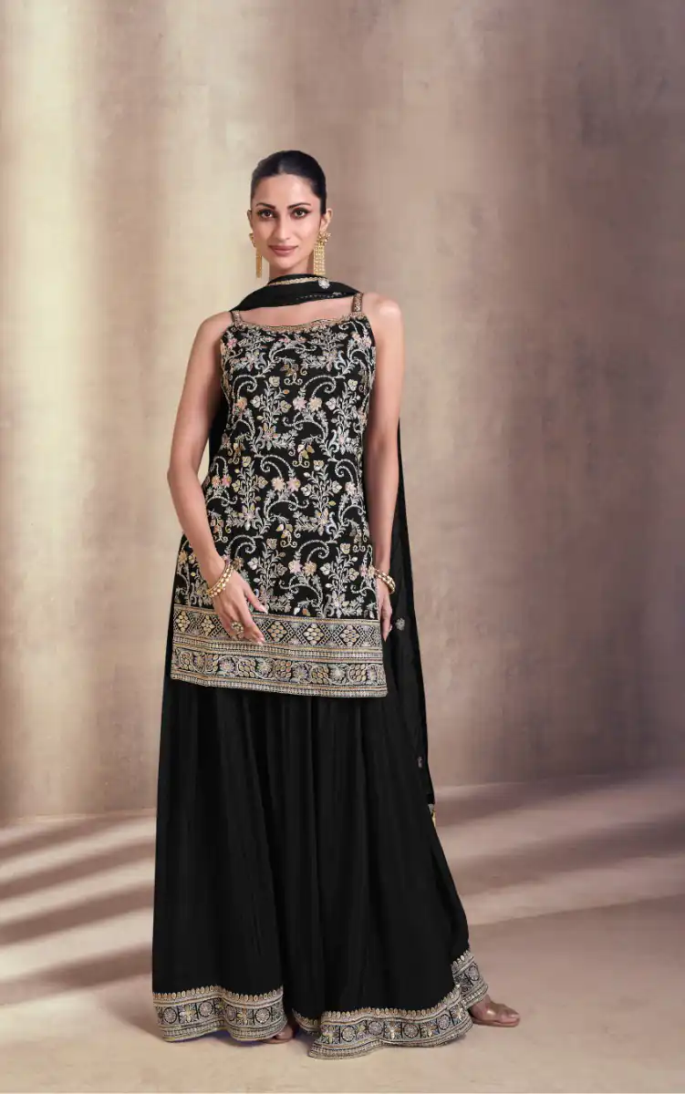 Artful Black Color Georgette Embroidery Work Salwar Suit